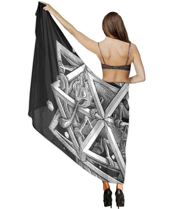 Women Fashion Shawl Wrap Summer Vacation Beach Towels Swimsuit Cover Up - Escher Space Black - CE190HIADIA $27.81-Cover-Ups