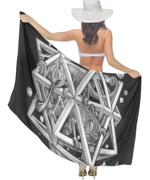 Women Fashion Shawl Wrap Summer Vacation Beach Towels Swimsuit Cover Up - Escher Space Black - CE190HIADIA $27.81-Cover-Ups