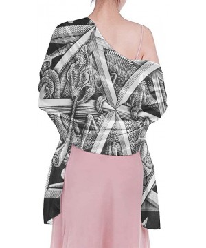 Women Fashion Shawl Wrap Summer Vacation Beach Towels Swimsuit Cover Up - Escher Space Black - CE190HIADIA $27.81-Cover-Ups