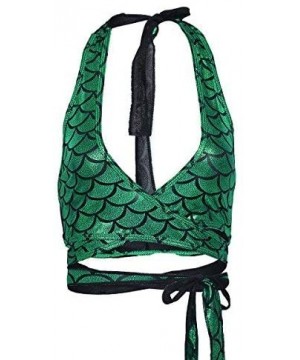 Women Shiny Mermaid Fish Scale Print Halter Strappy Savage Wrap Bra Top - Green - CX180GOI5XW $13.57-Tops