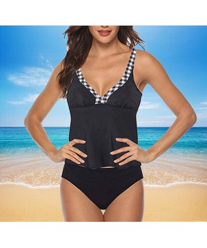 Women Two Piece Swimsuit High Neck Sexy Deep V Neck Floral Printed Tankini Sets Bathing Suit - Black - C3194MSWAW5 $20.29-One...