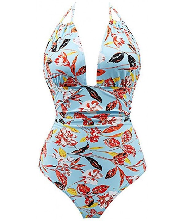 One Piece Slimming Vintage Bikini Swimwear Bikini Suspender Bathing Suits Beachwear Monokini - Sky Blue - C9196H09GZ8 $15.28-...