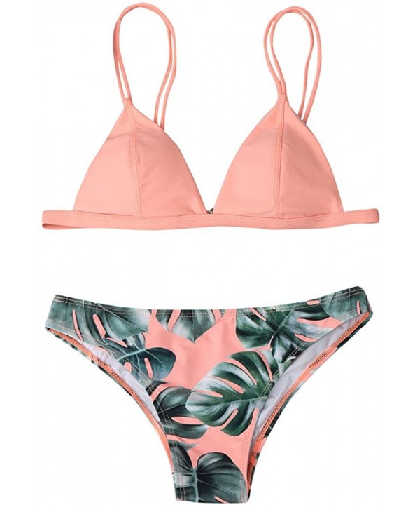 Women Teen Girls Two Piece Leave Printed Bikini Set Swimsuit Swimwear Bathing Suits - Pink - CS18C376378 $17.95-Sets