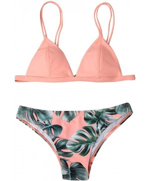 Women Teen Girls Two Piece Leave Printed Bikini Set Swimsuit Swimwear Bathing Suits - Pink - CS18C376378 $17.95-Sets