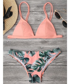 Women Teen Girls Two Piece Leave Printed Bikini Set Swimsuit Swimwear Bathing Suits - Pink - CS18C376378 $17.95-Sets