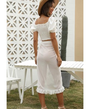 Women's Summer Casual Short Sleeve Split Maxi Dresses Floral Beach Cover Up - Y-white - CF194R8MN9E $17.73-Cover-Ups