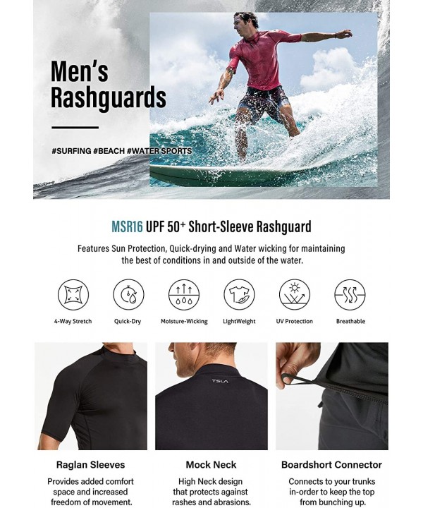 Men's Rash Guard Swim Shirts- UPF 50+ Quick Dry Mid/Short Sleeve Swimming Shirt- UV/SPF Water Surf Shirts - Mid Sleeve(msr16)...