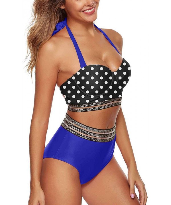 Women's Underwire Bikini Set High Waisted Swimsuit V Neck Halter Retro Bathing Suits - Blue - CP190LHH57I $30.48-Sets