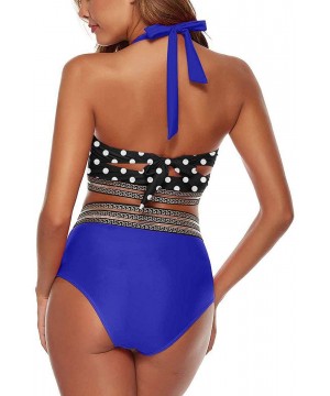 Women's Underwire Bikini Set High Waisted Swimsuit V Neck Halter Retro Bathing Suits - Blue - CP190LHH57I $30.48-Sets