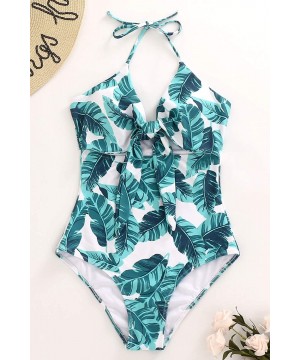 Women One Piece Swimsuit High Waisted Bathing Suits Front Tie Cutout High Cut Swimwear Bikini - Green One Piece - CL194ZWGSEW...