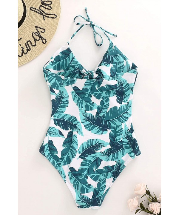 Women One Piece Swimsuit High Waisted Bathing Suits Front Tie Cutout High Cut Swimwear Bikini - Green One Piece - CL194ZWGSEW...