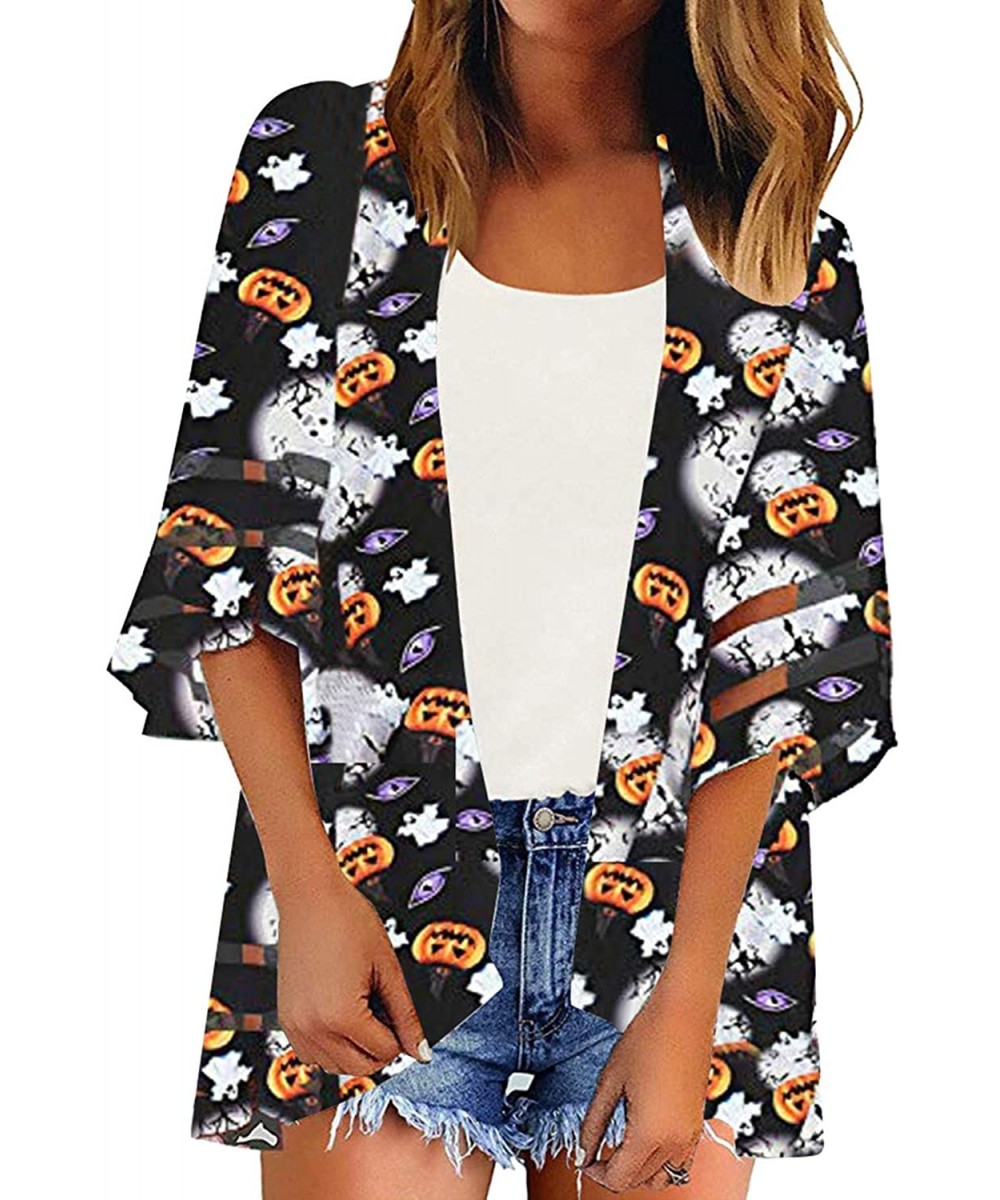 Women's Chiffon Kimono Cardigan Loose Causal Cover Ups Summer Floral Blouse Tops - Halloween-1 - CH19C27LI72 $26.36-Cover-Ups