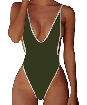 Womens Sexy High Cut Deep V Monokini One Piece Backless Bathing Suits Cheeky Swimwear - Green - C318QZY6NAX $11.41-One-Pieces