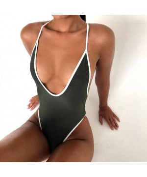 Womens Sexy High Cut Deep V Monokini One Piece Backless Bathing Suits Cheeky Swimwear - Green - C318QZY6NAX $11.41-One-Pieces