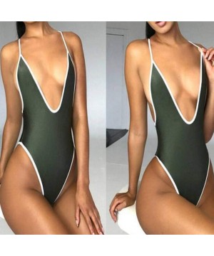 Womens Sexy High Cut Deep V Monokini One Piece Backless Bathing Suits Cheeky Swimwear - Green - C318QZY6NAX $11.41-One-Pieces