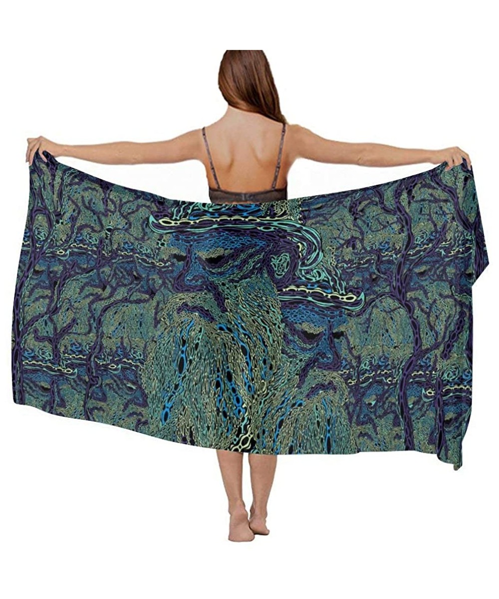 Women Chiffon Scarf Sunscreen Shawl Wrap Swimsuit Cover Up Beach Sarongs - Psychedelic Trippy Wisdom Old Man - CH19C4GU2E8 $1...