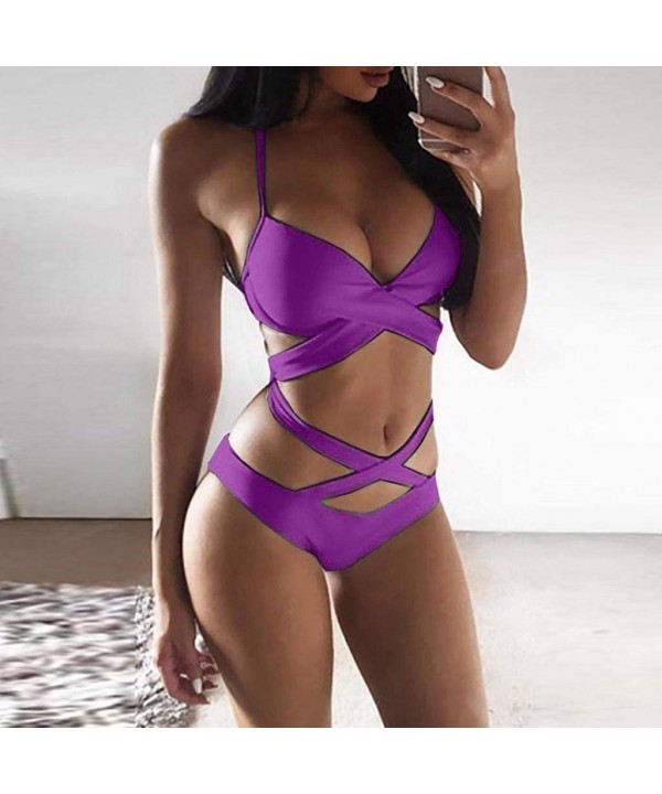 Women Sexy High Cut One Piece Swimsuit Funny Bathing Suit Monokini Swimwear - Purple - CY194UX9GNH $17.24-Racing