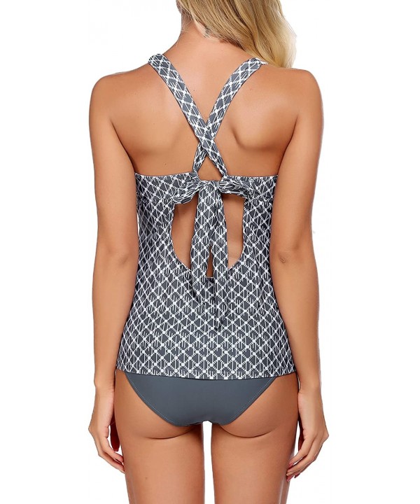 Tankini Swimsuits for Women V Neck Swimwear Tankini Top with Bikini Bottom Two Piece Bathing Suits S-XXL - Grey - CL1905LD5DO...