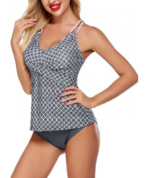 Tankini Swimsuits for Women V Neck Swimwear Tankini Top with Bikini Bottom Two Piece Bathing Suits S-XXL - Grey - CL1905LD5DO...