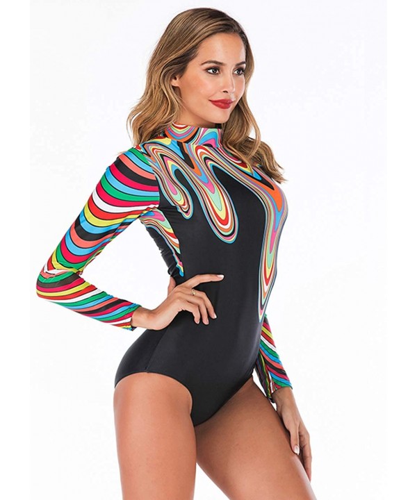 Women's Rashguard Long Sleeve Zip Swimsuit Print Surfing one Piece Swimwear - K-print 1 - CO18W5CGDLI $36.77-Rash Guards