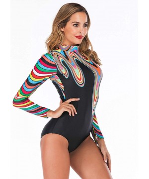 Women's Rashguard Long Sleeve Zip Swimsuit Print Surfing one Piece Swimwear - K-print 1 - CO18W5CGDLI $36.77-Rash Guards