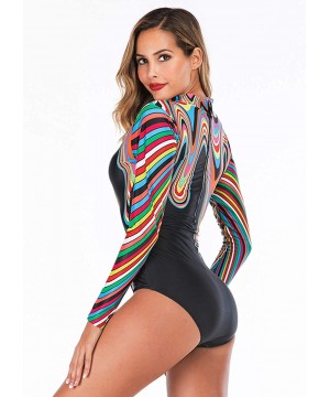 Women's Rashguard Long Sleeve Zip Swimsuit Print Surfing one Piece Swimwear - K-print 1 - CO18W5CGDLI $36.77-Rash Guards