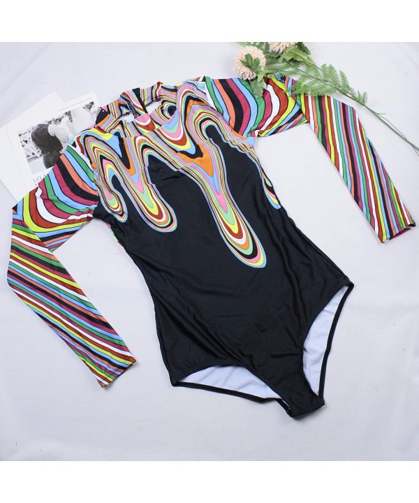 Women's Rashguard Long Sleeve Zip Swimsuit Print Surfing one Piece Swimwear - K-print 1 - CO18W5CGDLI $36.77-Rash Guards