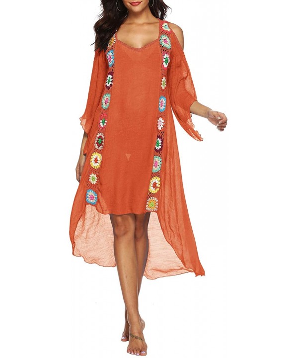 Women's Bathing Suits Kaftans Swimsuit Bikini Cover Ups Swimwear Chiffon Beach Maxi Dress - D Orange - CH18RHAYNM5 $22.55-Cov...