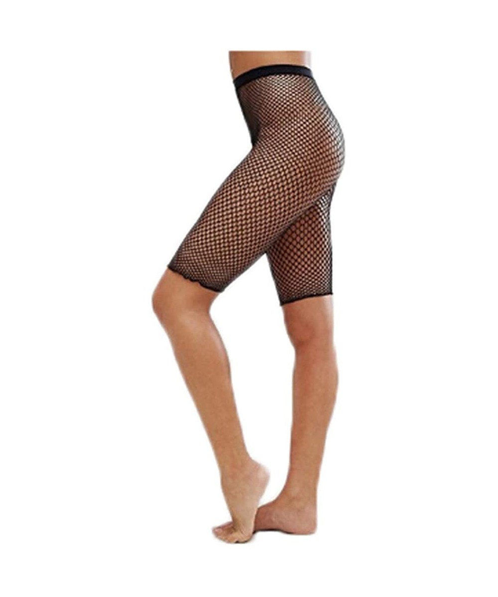 Womens Sexy Mesh See Through Fishnet Shorts Bikini Bottom Cover Ups Mid Length Short Pants Black - CC18HQND99M $8.65-Cover-Ups