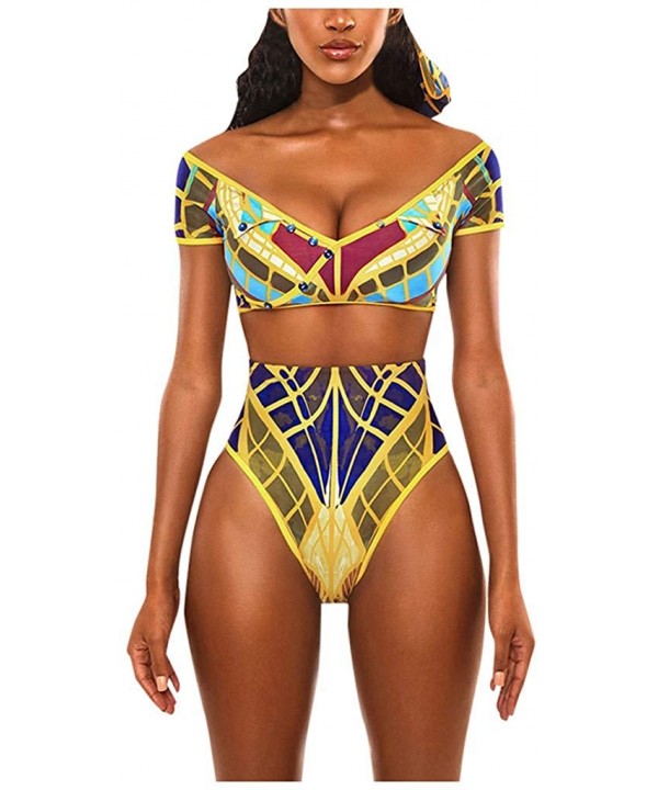 2020 Womens Summer Swimsuits- African Totem Dashiki Printed Ethnic Swimwear Push-Up Padded Novelty Beachwear - 096- Multicolo...