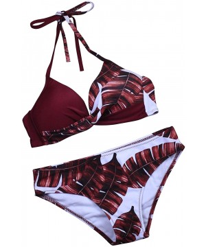 Women's Colorblock Twist Push up Halter Bikini Plus Size Two Piece Swimsuit - A1 Red Leaf - CZ18SKTX23H $23.40-Sets