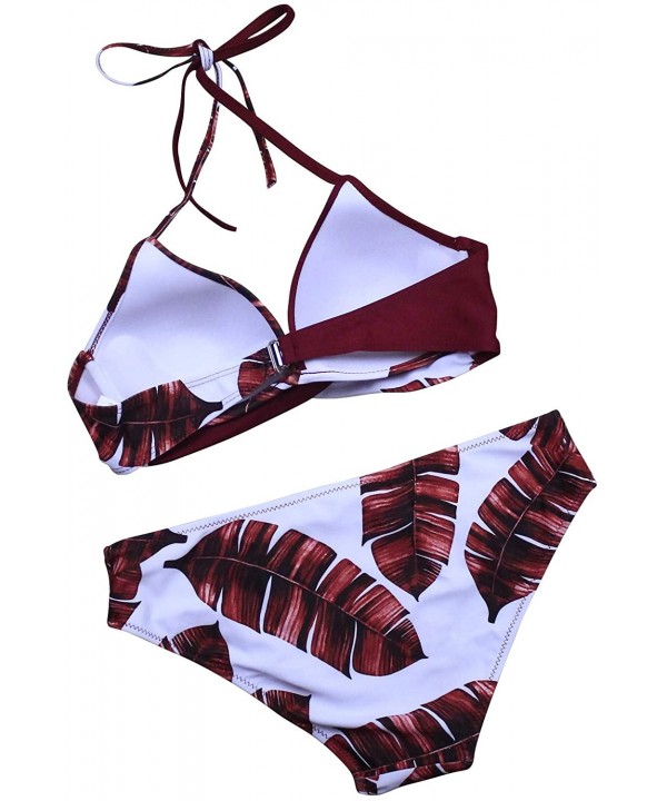 Women's Colorblock Twist Push up Halter Bikini Plus Size Two Piece Swimsuit - A1 Red Leaf - CZ18SKTX23H $23.40-Sets