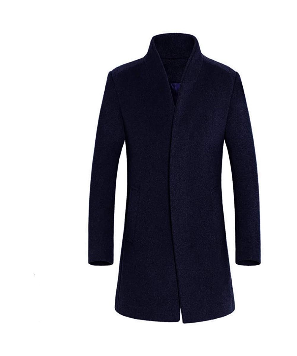 Men's Warm Trench Woolen Coat Business Down Jacket Trench Topcoat M-5XL - Navy - CB192T3SK9N $43.77-Rash Guards