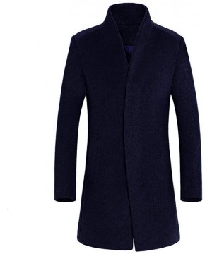 Men's Warm Trench Woolen Coat Business Down Jacket Trench Topcoat M-5XL - Navy - CB192T3SK9N $43.77-Rash Guards