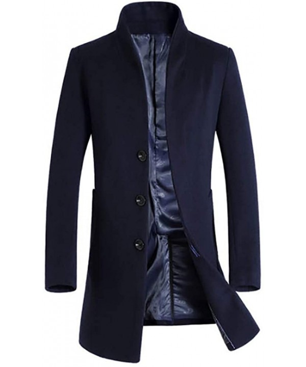 Men's Warm Trench Woolen Coat Business Down Jacket Trench Topcoat M-5XL - Navy - CB192T3SK9N $43.77-Rash Guards