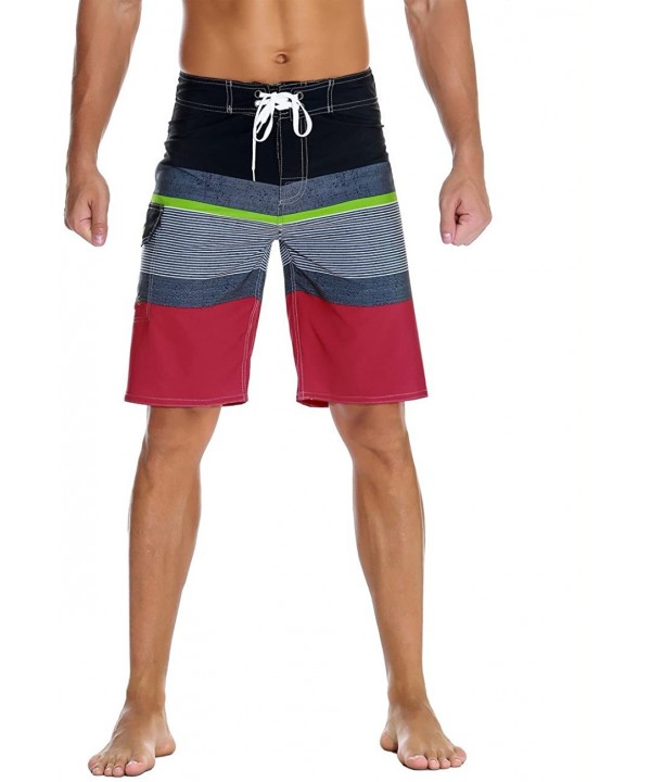 Men's Sportwear Quick Dry Board Shorts with Lining - Red Striped - CW187T5GMEG $17.73-Board Shorts