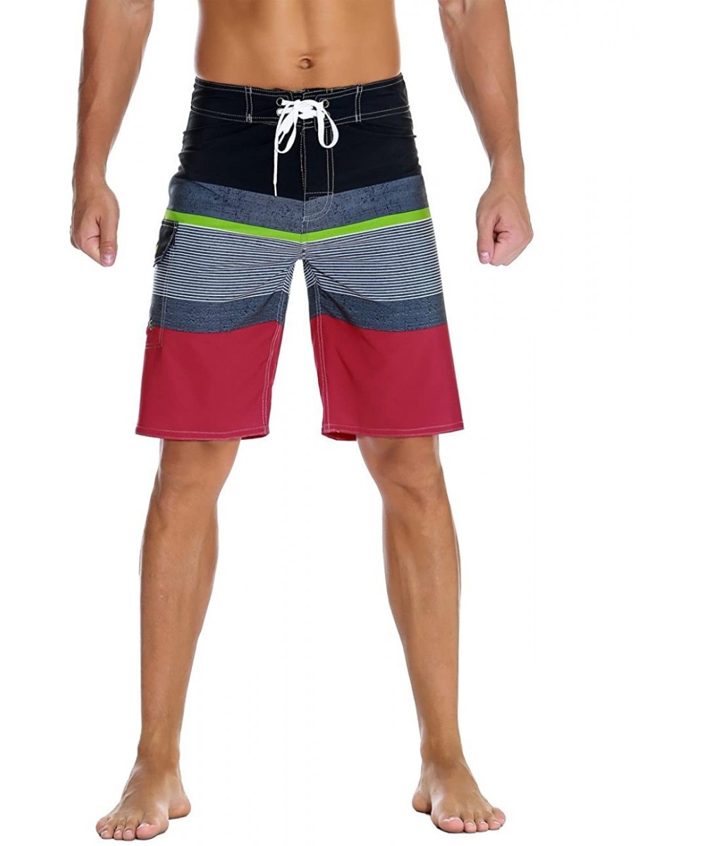 Men's Sportwear Quick Dry Board Shorts with Lining - Red Striped - CW187T5GMEG $17.73-Board Shorts