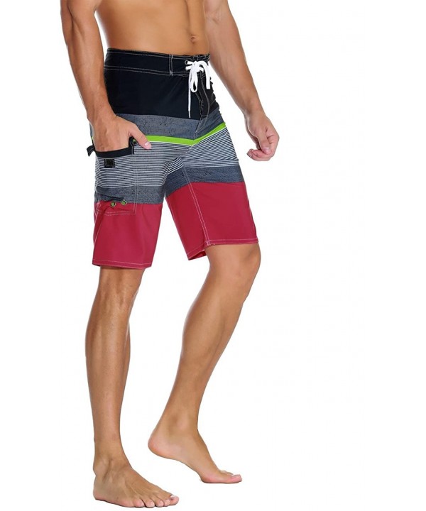 Men's Sportwear Quick Dry Board Shorts with Lining - Red Striped - CW187T5GMEG $17.73-Board Shorts