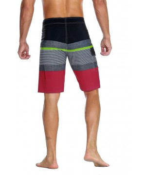 Men's Sportwear Quick Dry Board Shorts with Lining - Red Striped - CW187T5GMEG $17.73-Board Shorts