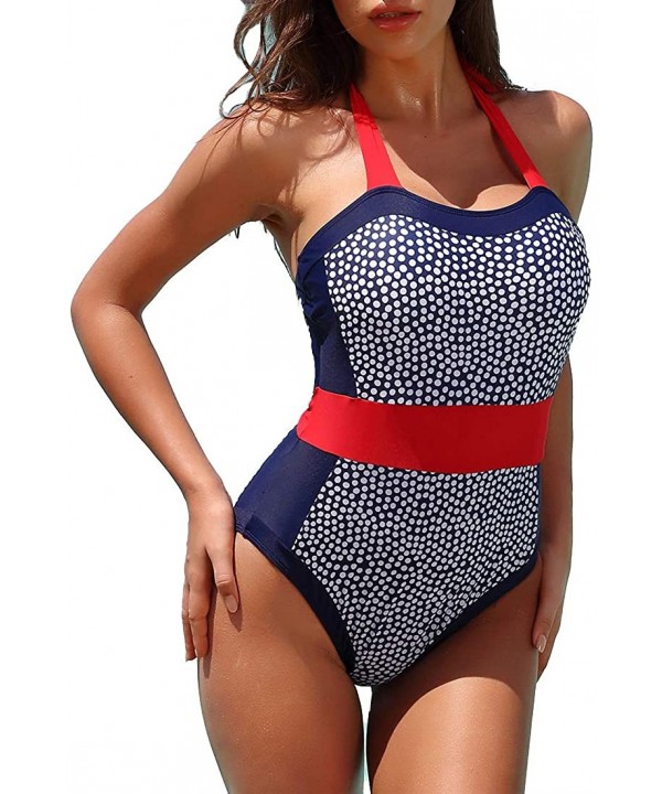 Women's Printed Color Contrast Bathing Suit Swimwear One Piece Swimsuits - Dot Print - C9194IM422K $20.85-One-Pieces