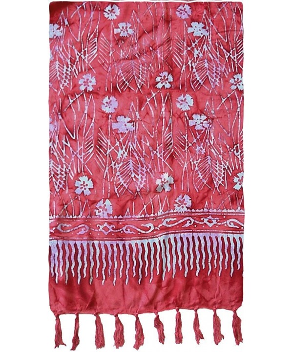 Flower & Stems Batik Sarong - Red - C8111M8Q0TB $15.76-Cover-Ups