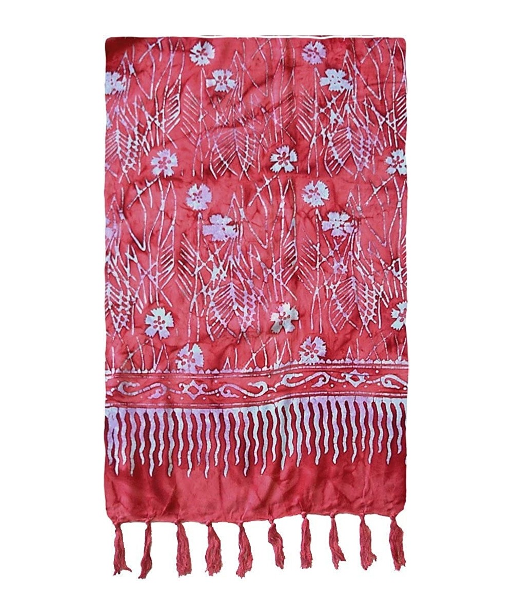 Flower & Stems Batik Sarong - Red - C8111M8Q0TB $15.76-Cover-Ups