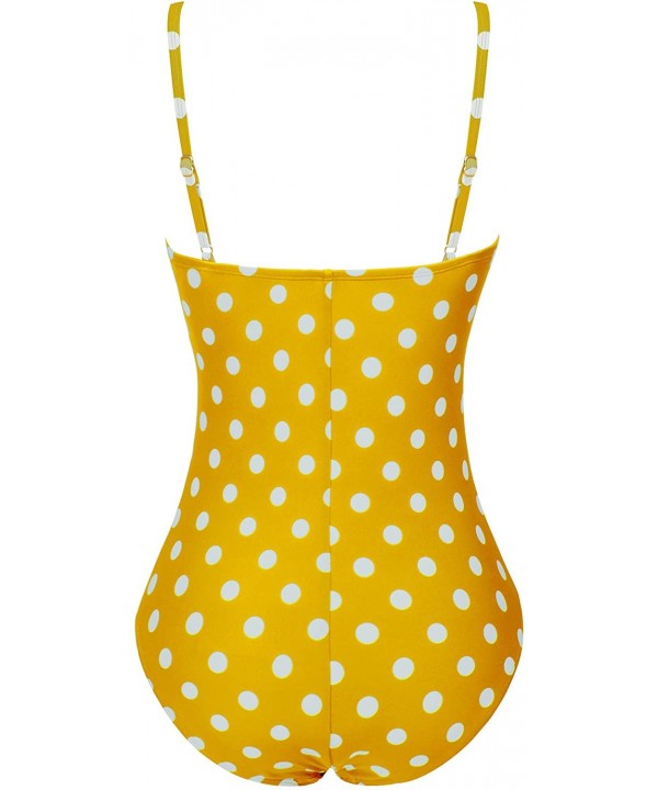 Womens Retro One Piece Swimsuit Tummy Control Slimming Bathing Suit Ruched Swimwear(Size 6 24w) Molded Cups yellow Dot - C218...