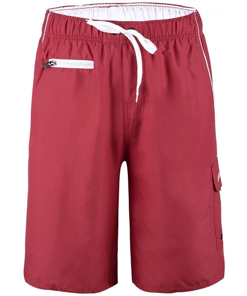 Men's Swim Trunks Colortful Striped Beach Board Shorts with Lining - Red&white - C418443X3EO $14.95-Trunks