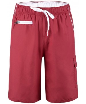 Men's Swim Trunks Colortful Striped Beach Board Shorts with Lining - Red&white - C418443X3EO $14.95-Trunks