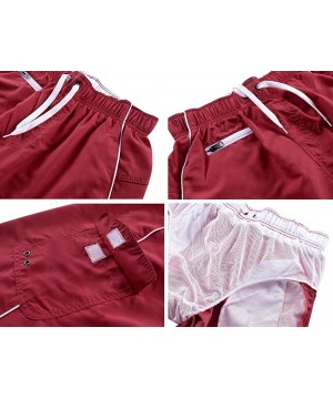 Men's Swim Trunks Colortful Striped Beach Board Shorts with Lining - Red&white - C418443X3EO $14.95-Trunks