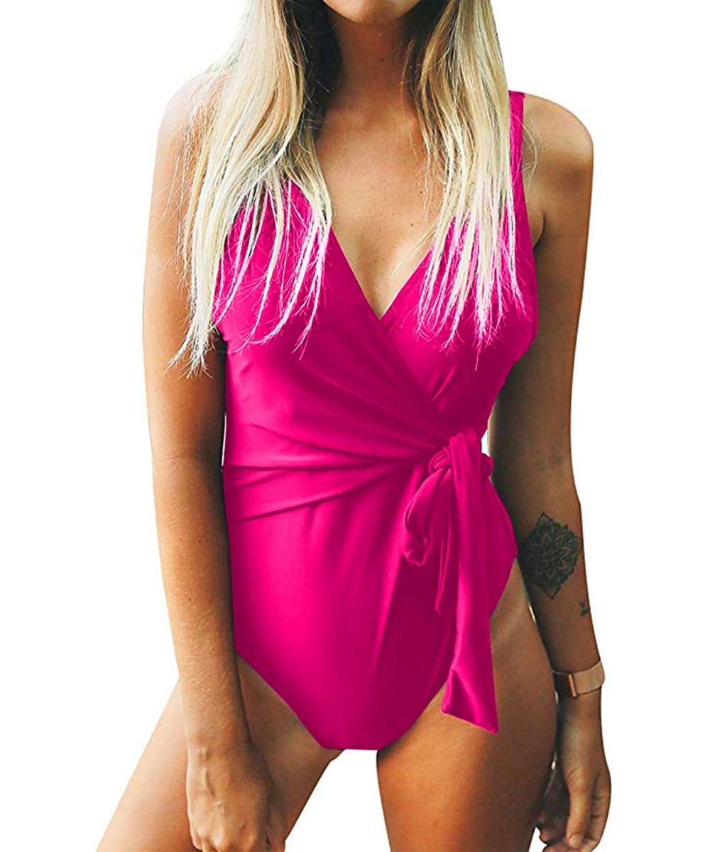 Womens One Piece Swimsuit Tie Knot Tummy Control Bathing Suit Padded High Cut Swimwear Bowknot - Rose - C91963AHQGK $32.43-On...