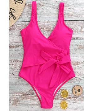 Womens One Piece Swimsuit Tie Knot Tummy Control Bathing Suit Padded High Cut Swimwear Bowknot - Rose - C91963AHQGK $32.43-On...