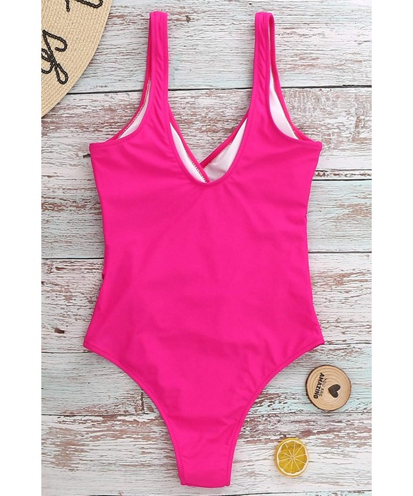 Womens One Piece Swimsuit Tie Knot Tummy Control Bathing Suit Padded High Cut Swimwear Bowknot - Rose - C91963AHQGK $32.43-On...