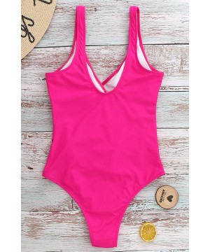 Womens One Piece Swimsuit Tie Knot Tummy Control Bathing Suit Padded High Cut Swimwear Bowknot - Rose - C91963AHQGK $32.43-On...